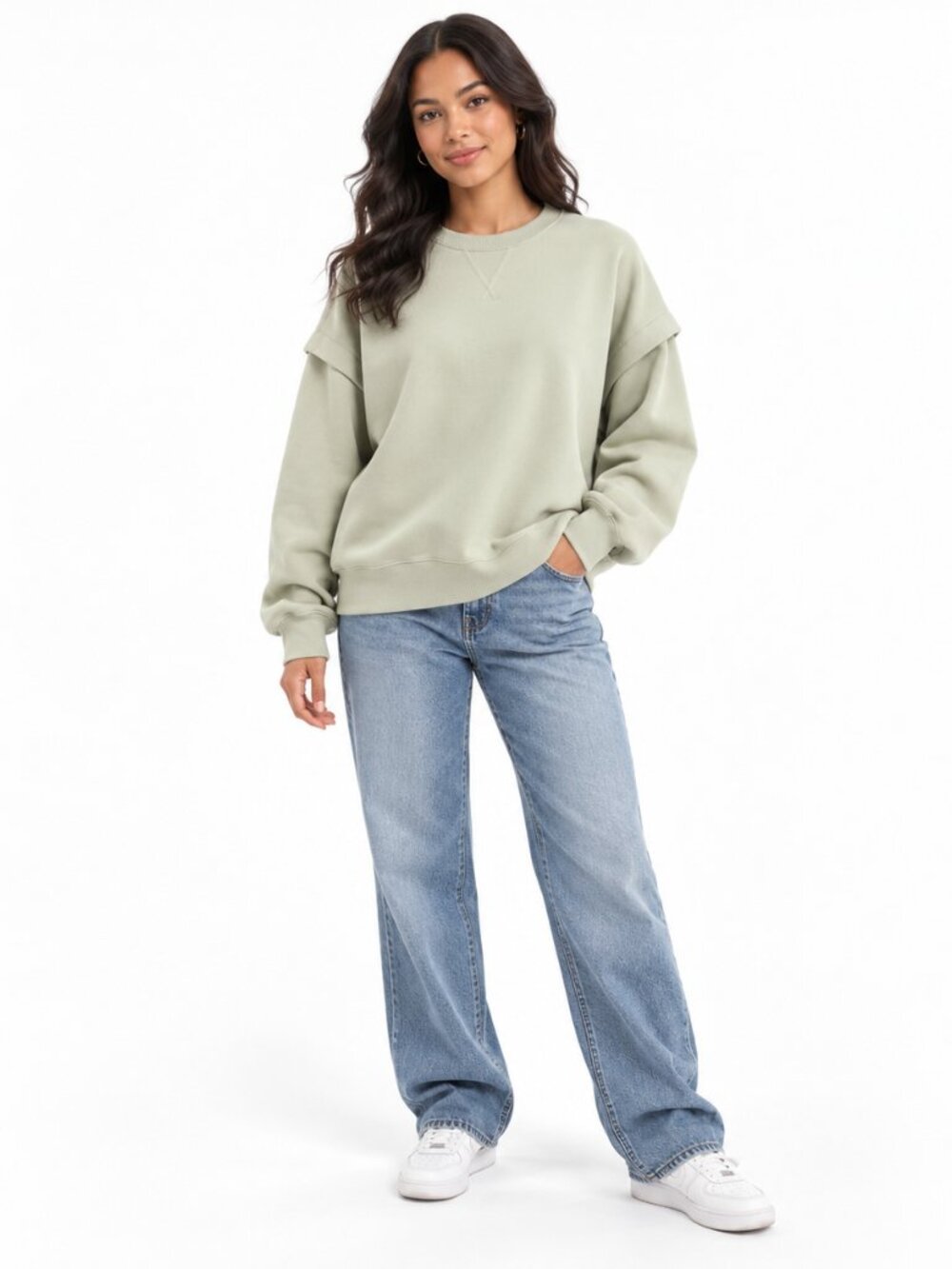 Bershka Oversized Sweatshirt Light Green Minty Sage Drop Shoulder M 6 8